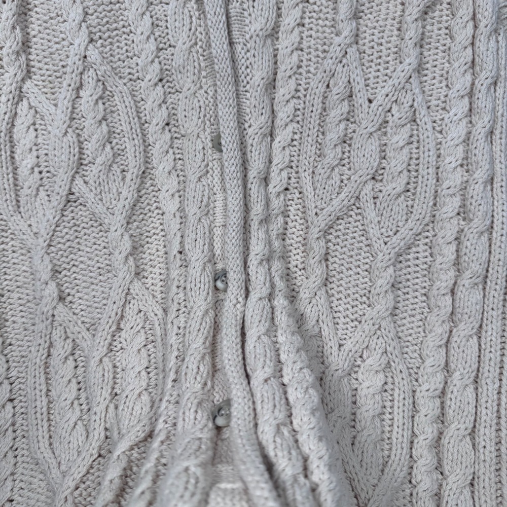 VTG Eddie Bauer Cable Knit Cardigan Vest Women L Cream Fisherman Preppy Coastal - Picture 6 of 15